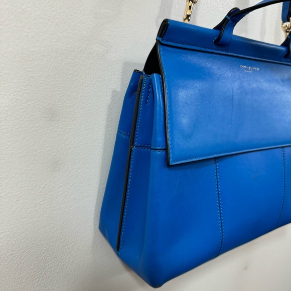 Tory Burch Blue Leather Satchel Purse Handbag & zip around wristlet READ DESCPT - Picture 5 of 16